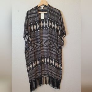 💚5/$25 NWT FV21 Boho Open Front Woven Cardigan Fringe Duster Kimono Size Medium